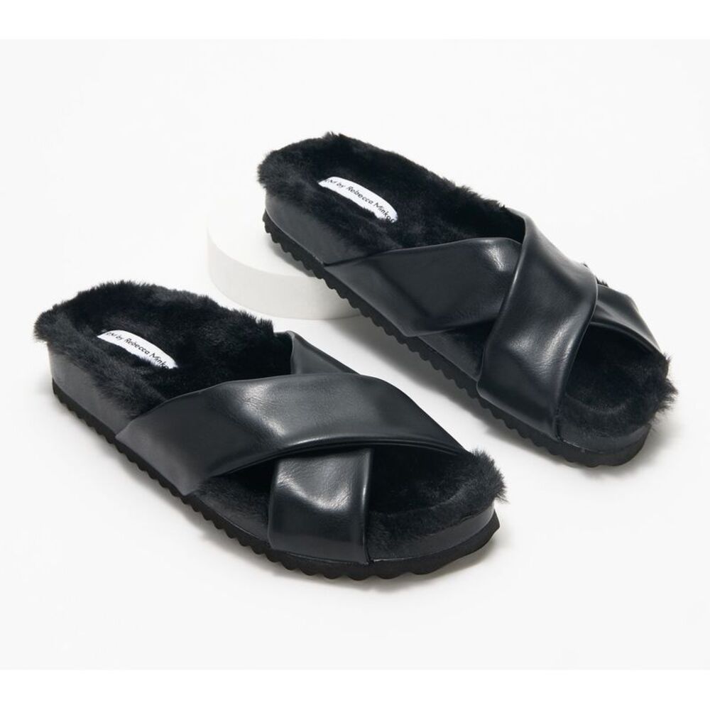 RM Rebecca Minkoff Women's Shoes Sz 8 Faux Leather X-Cross Slippers Black